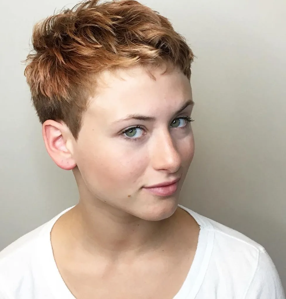 strawberry blonde choppy pixie cut for thick hair