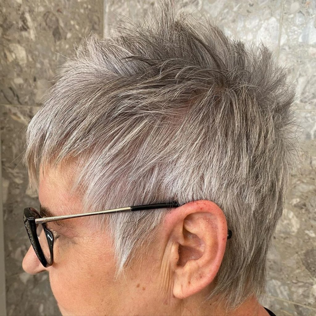 textured fringe pixie cut for older ladies with glasses
