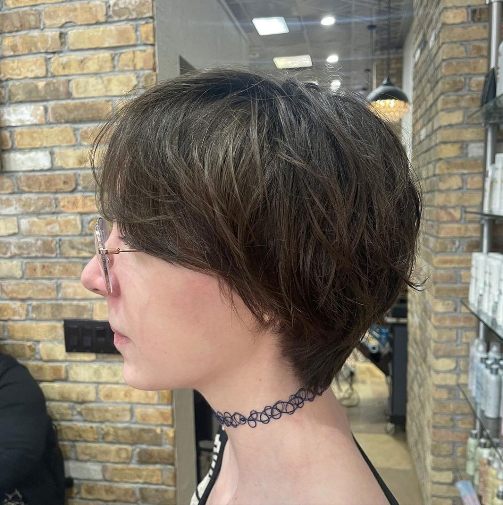 textured long pixie cut with bangs