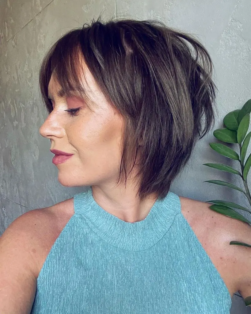 textured pixie bob with bangs