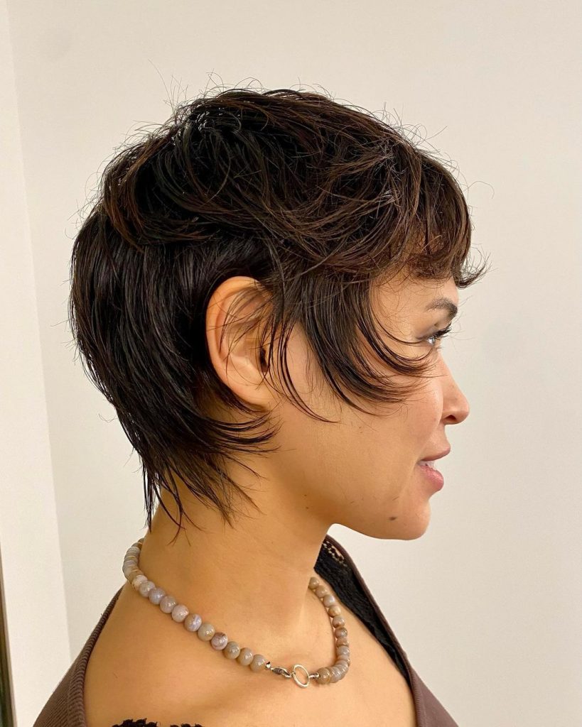 textured pixie cut for long sideburns