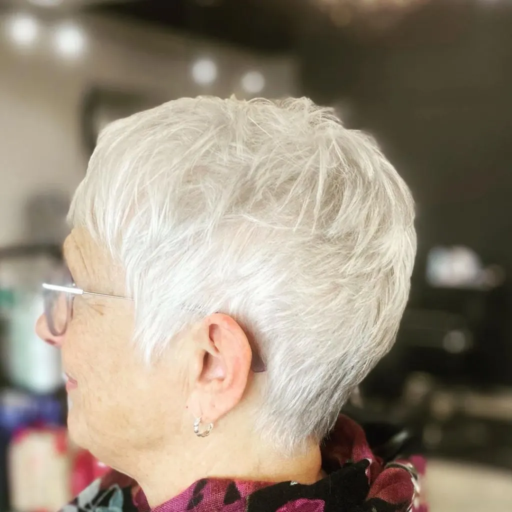 textured pixie cut for older ladies with glasses