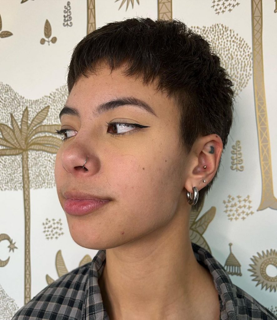 textured pixie cut with baby bangs