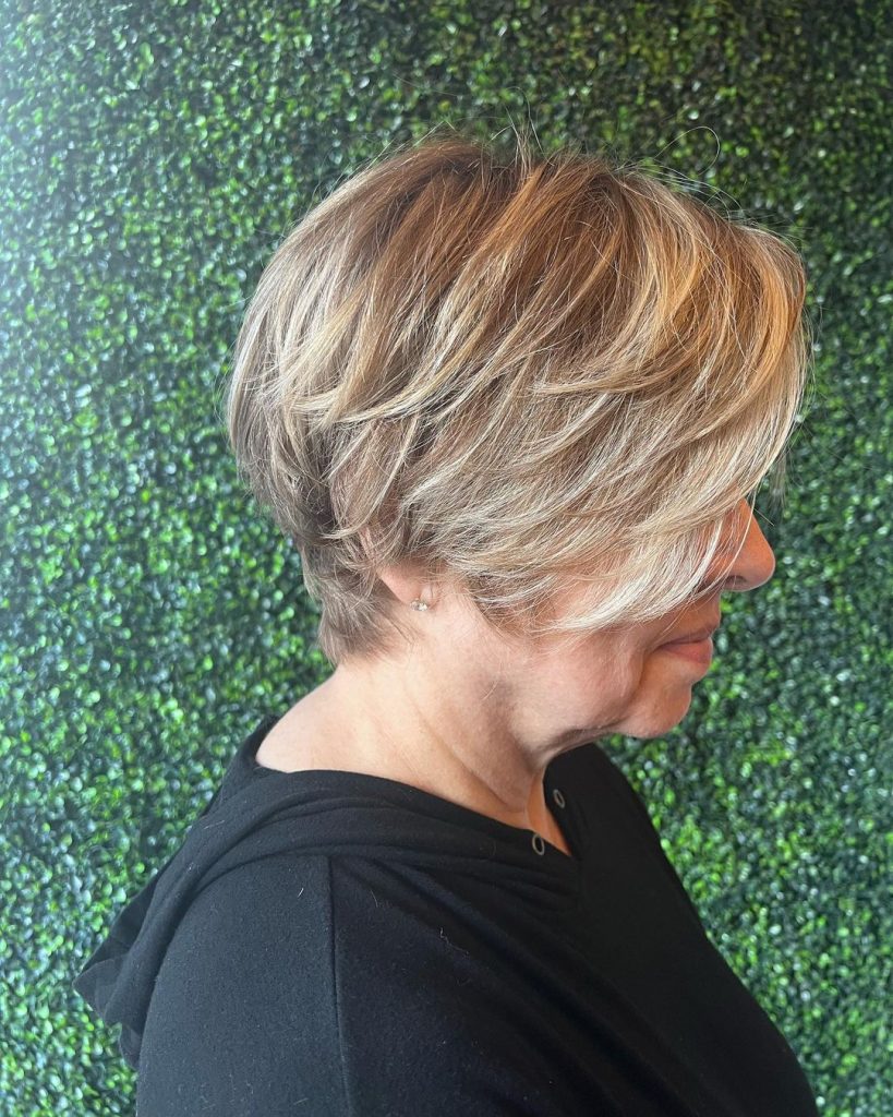 textured pixie cut with soft dimensional highlights