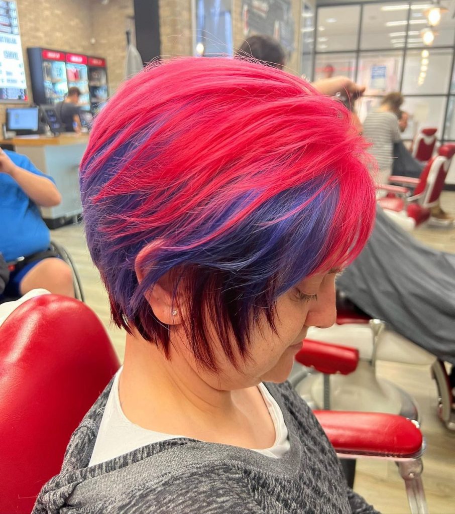 two colored long pixie cut with bangs