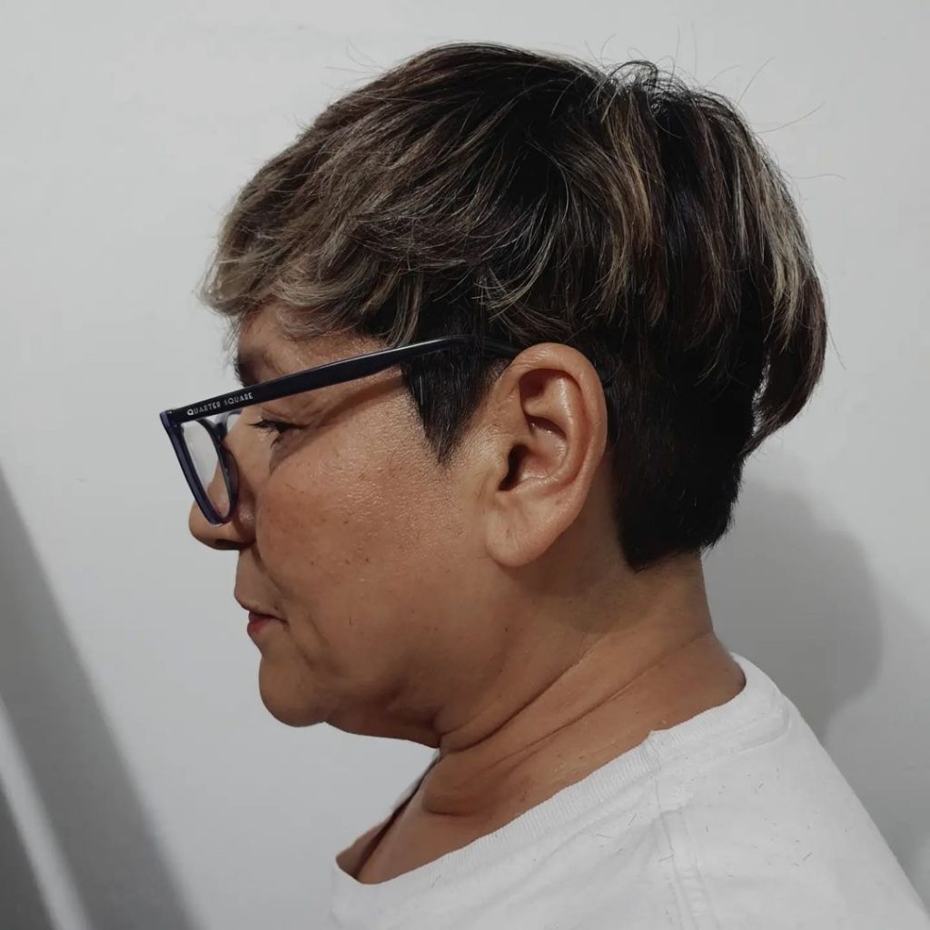 two colored pixie cut for older ladies with glasses