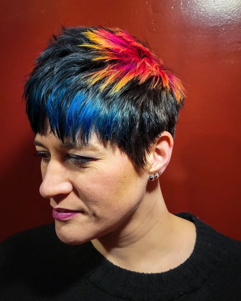 two colored textured pixie cut