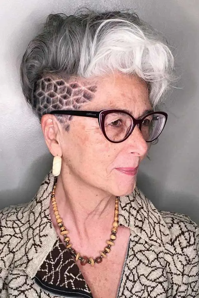 undercut pixie for older ladies with glasses