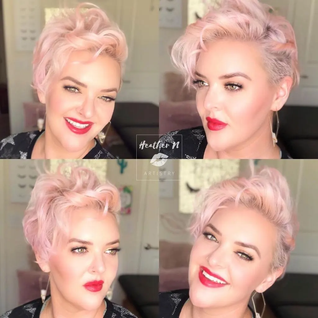 very light pink hair pixie cut