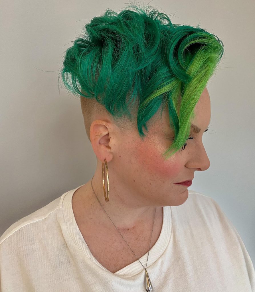 vibrant green asymmetrical pixie cut