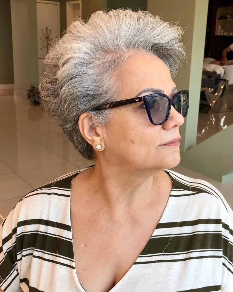 wavy pixie cut for older ladies with glasses