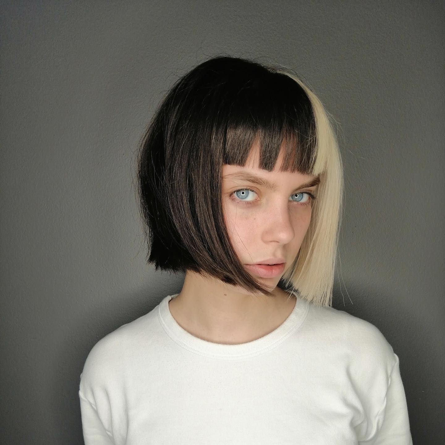 two-tone straight bob with bangs