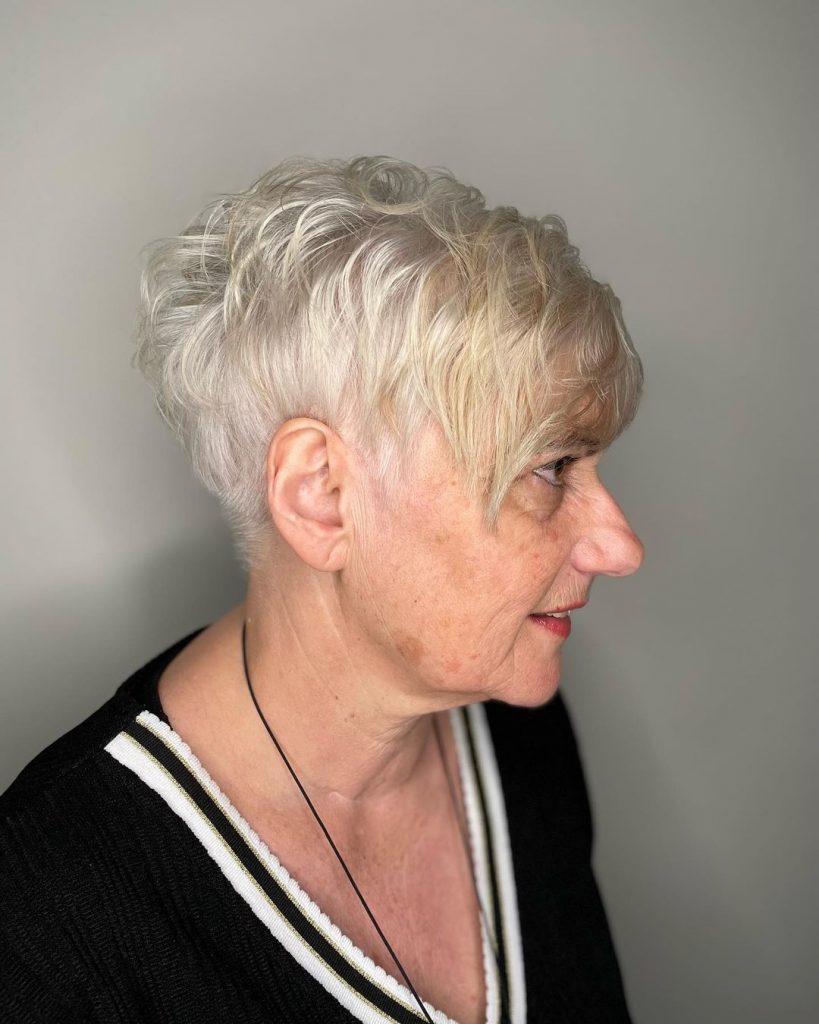 blonde curly pixie cut for older women