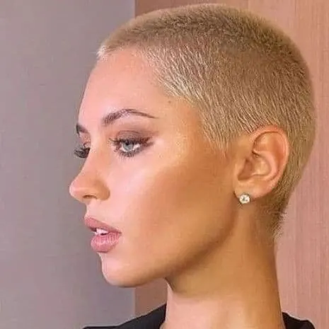 blonde shaved buzz cut for round faces