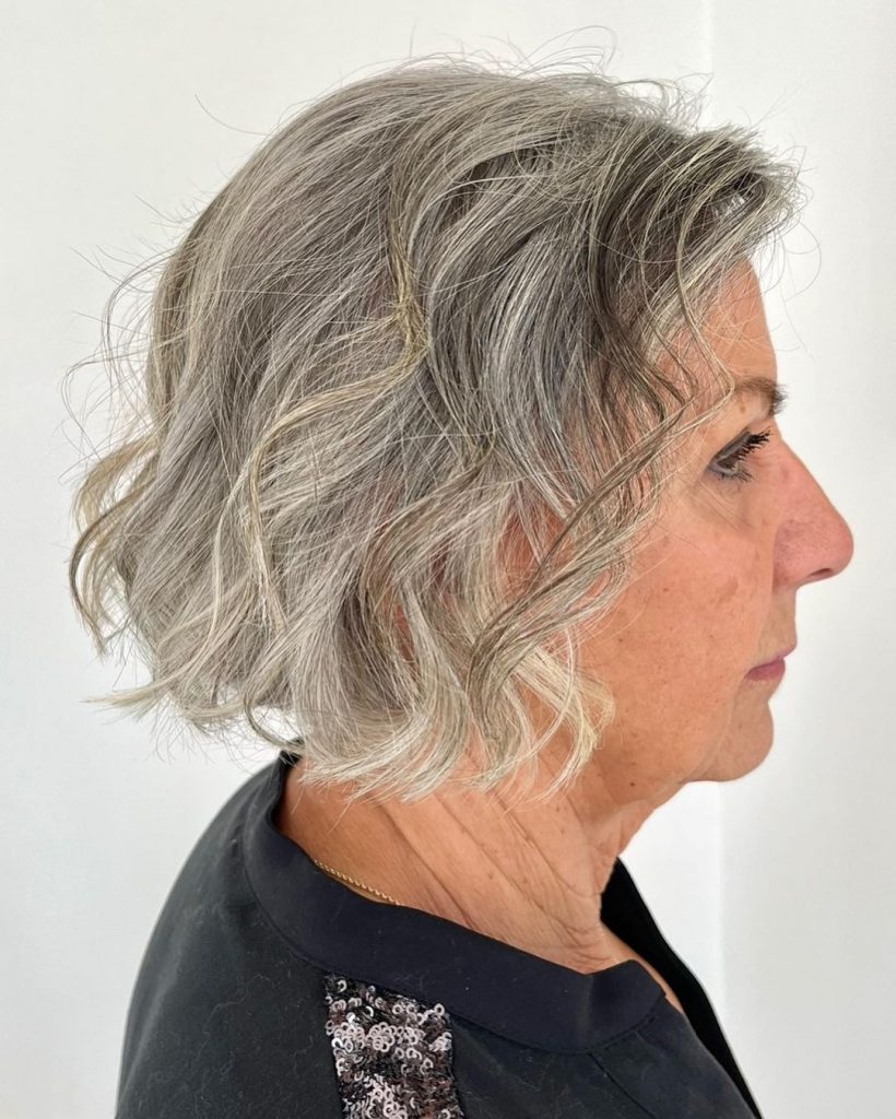 bob cut with beach waves for older ladies