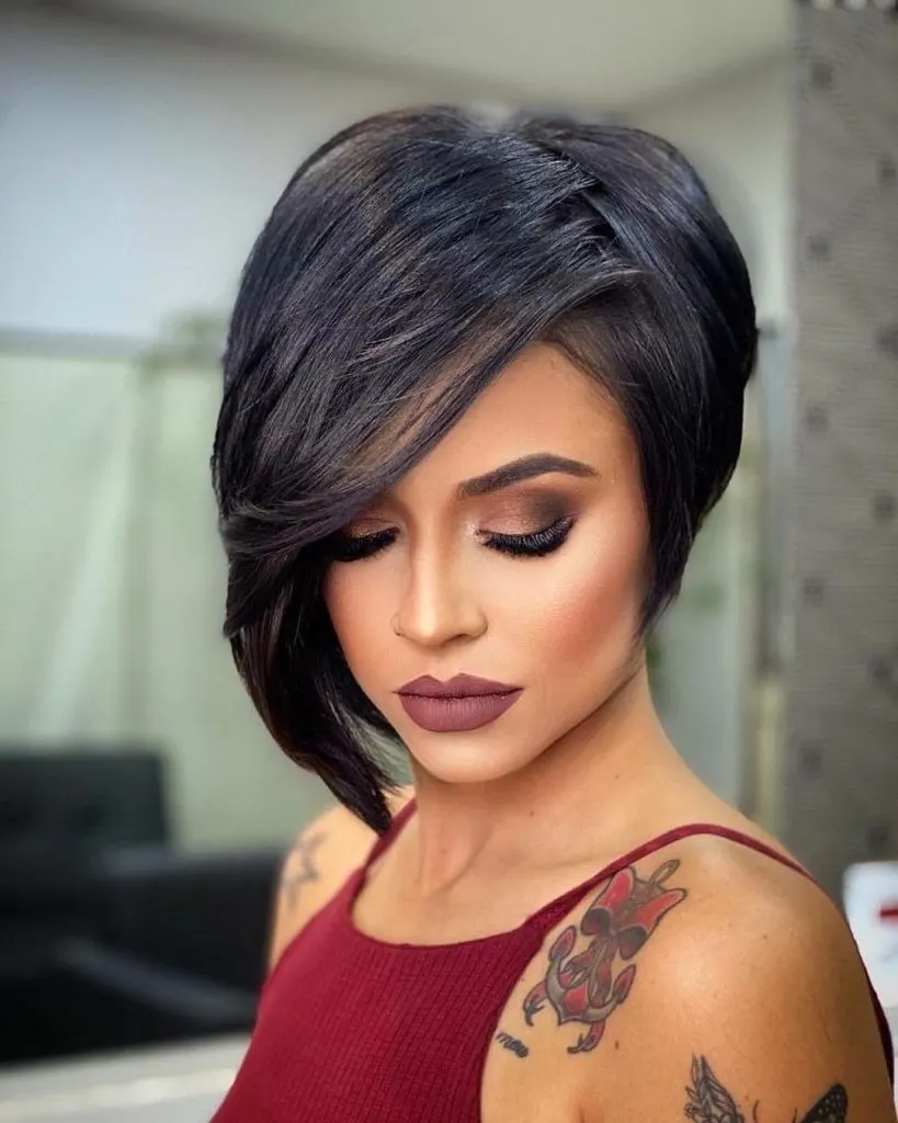 classy long dark pixie cut for thick hair