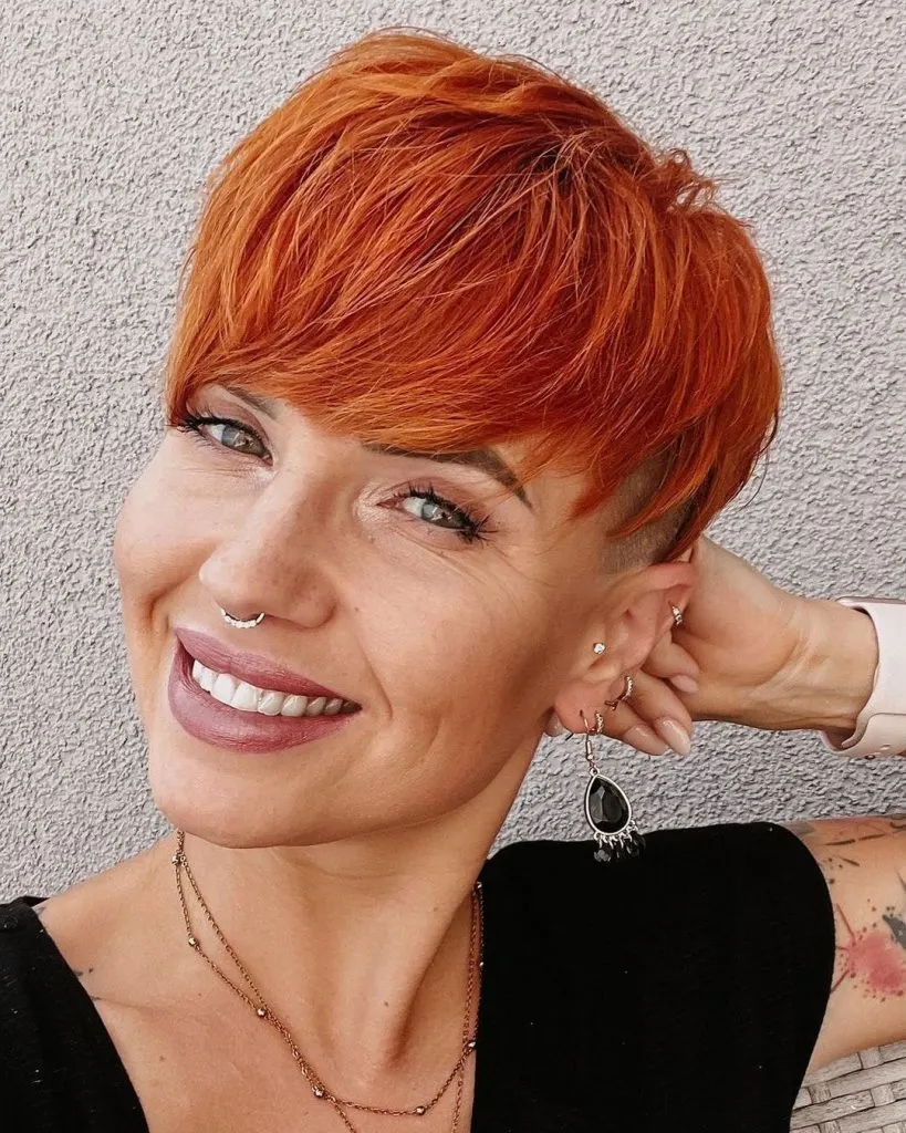copper pixie with undercut for women over 40