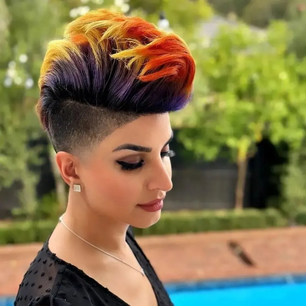 edgy colored short haircut for thick hair