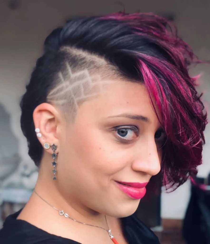edgy short hairstyle with tattooed undercut for thick hair
