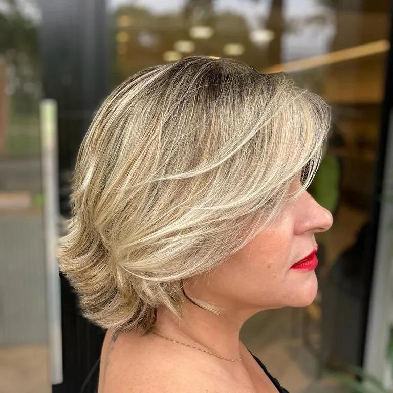 feathered blonde bob for women over 40