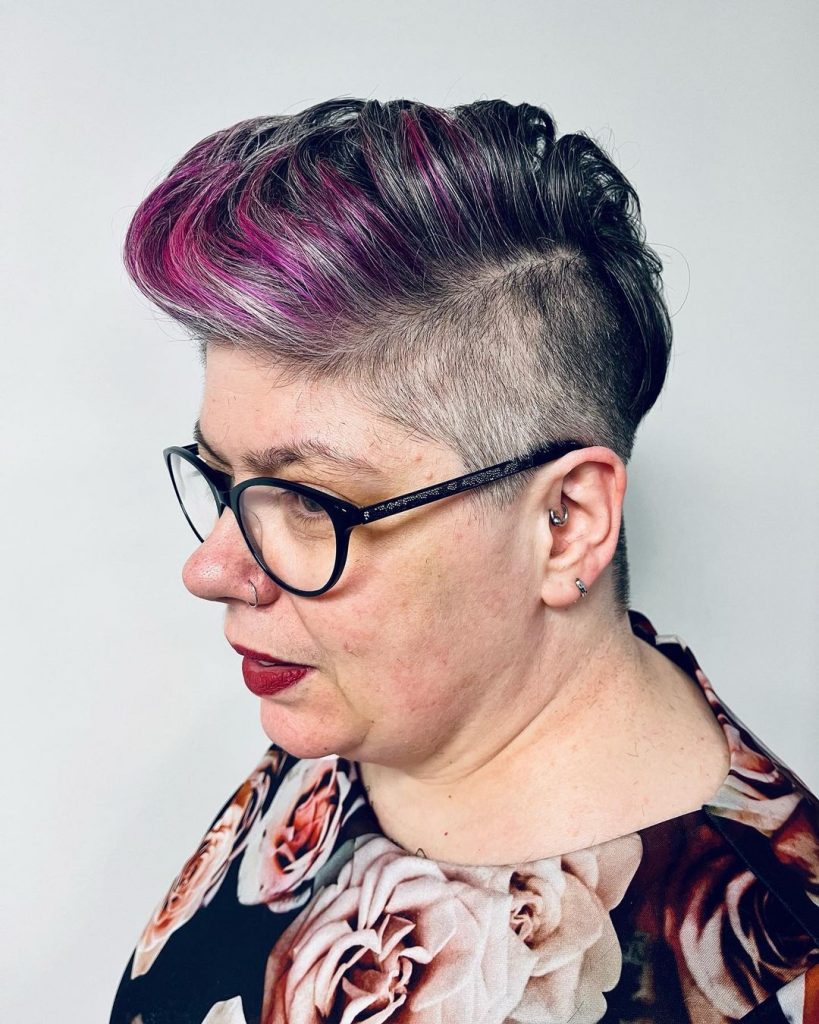 funky colored edgy hairstyle for older women