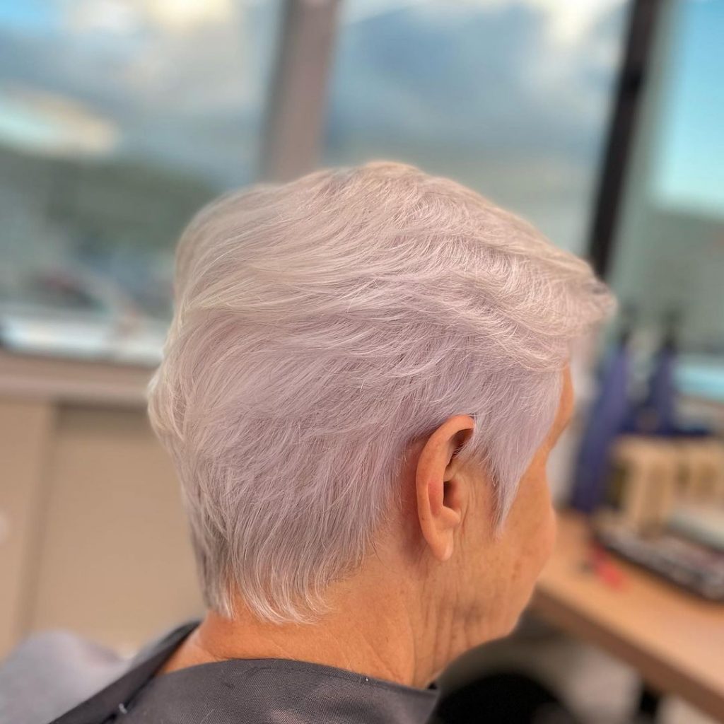 funky short hairstyle for older ladies with fine hair