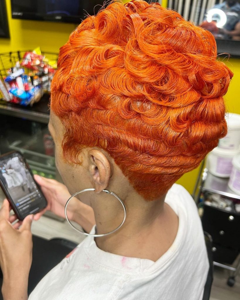 ginger curly pixie cut for thick hair