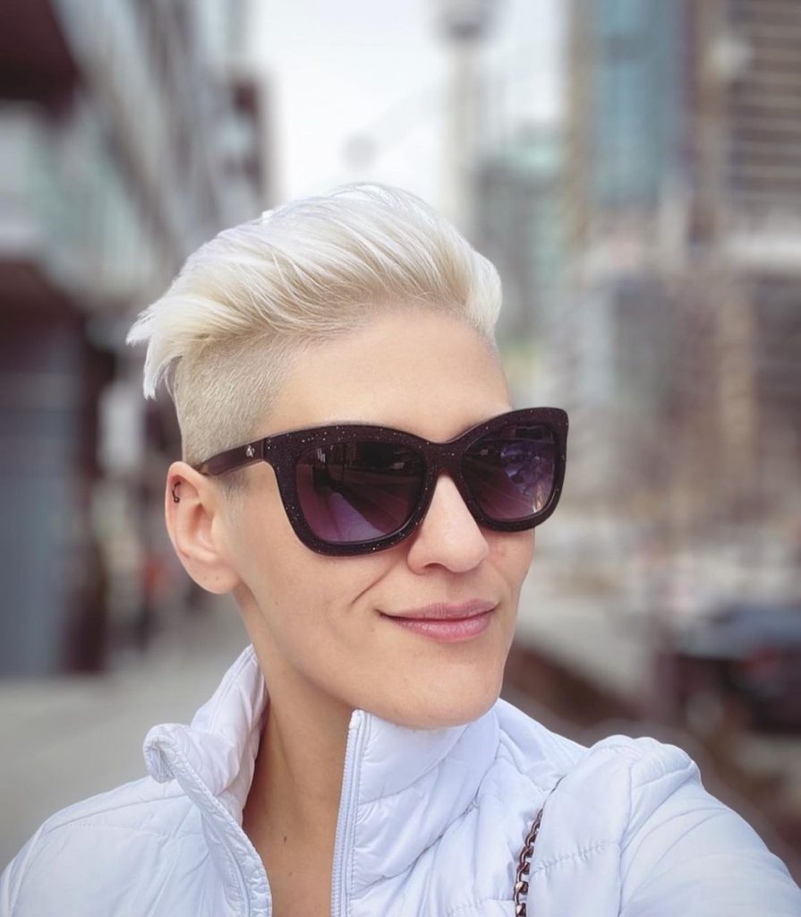 ice blonde pixie side cut for fine hair
