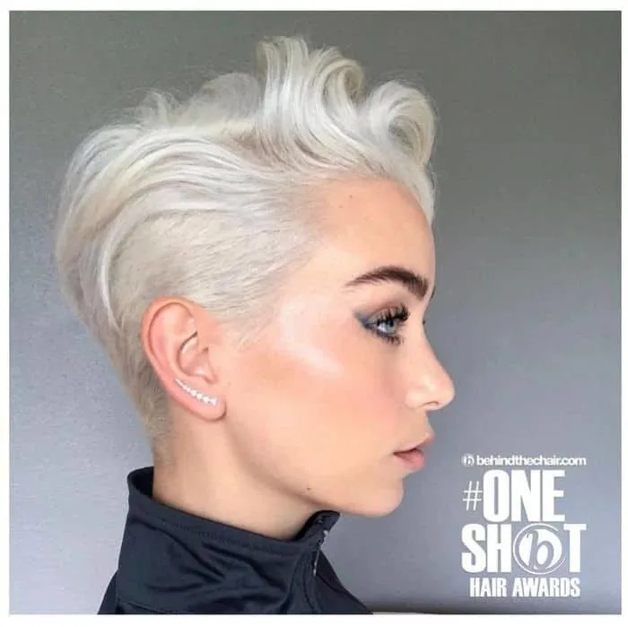icy blonde pixie cut for round faces