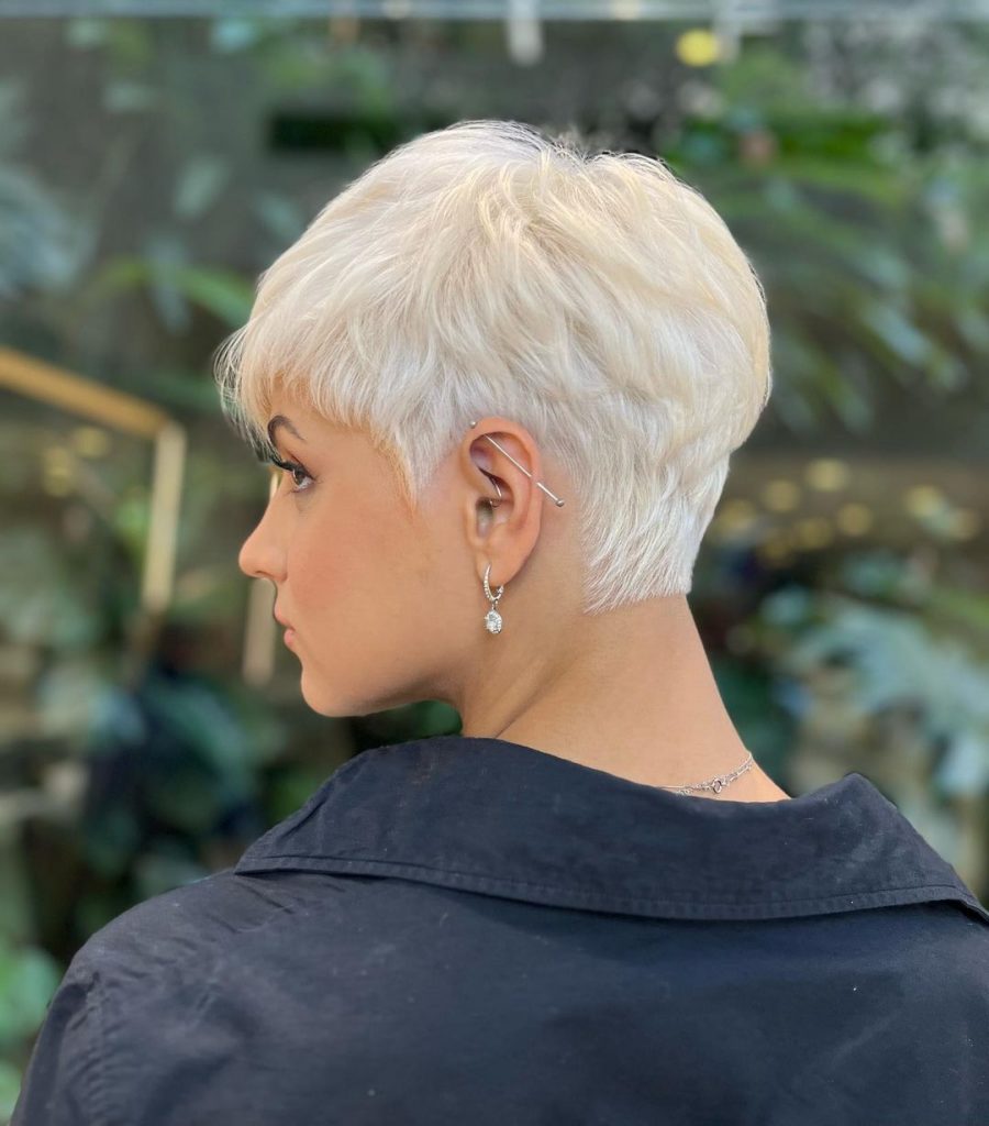 icy blonde pixie cut for thick hair