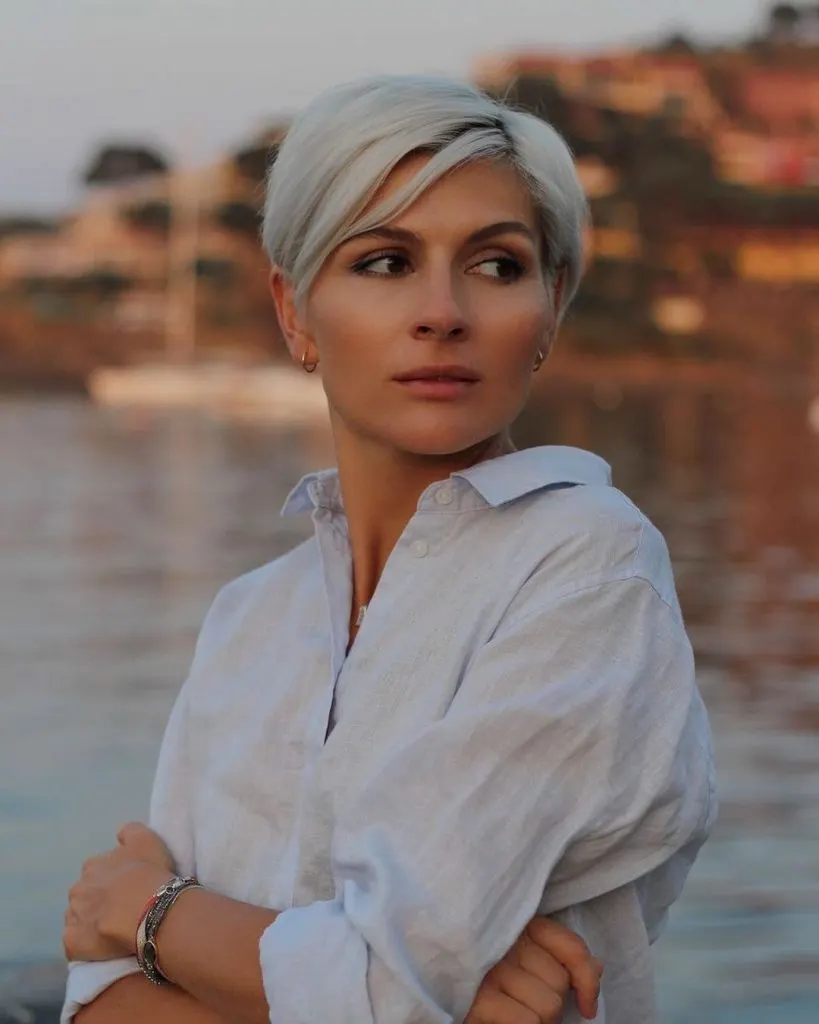 icy blonde short haircut for women over 40