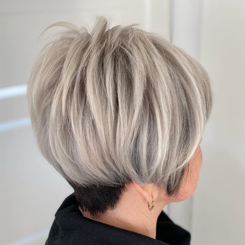icy blonde short hairstyle for thick hair