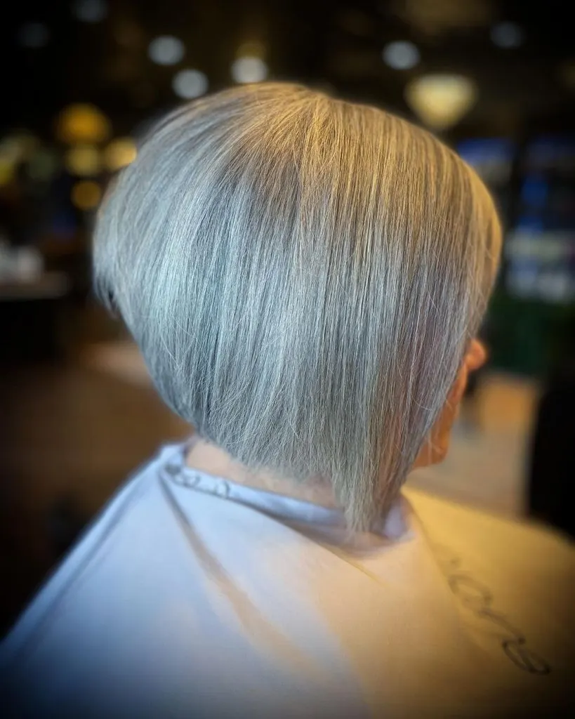 inverted bob for older women with gray hair
