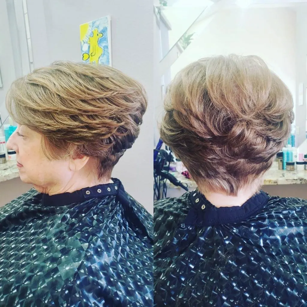 layered volumized pixie cut for older women