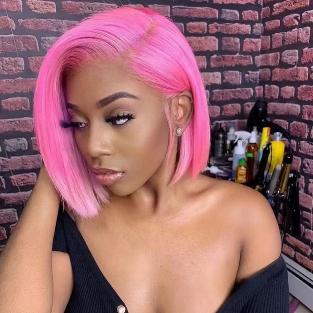 pink bob cut for thick hair