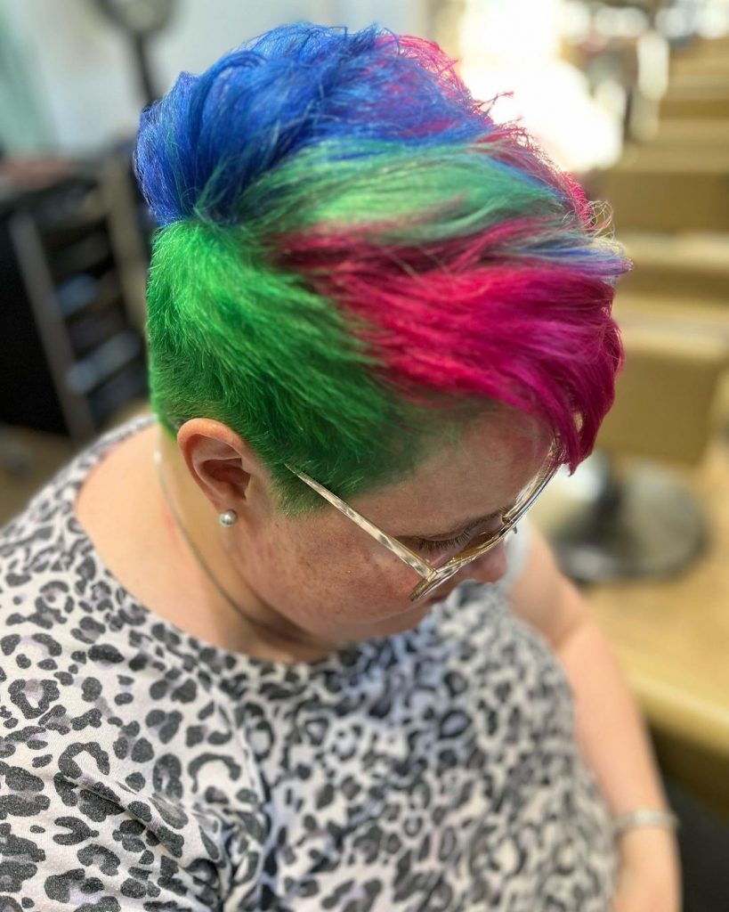 rainbow pixie cut for thick hair