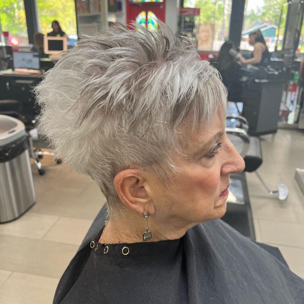 short haircut for older women with gray hair