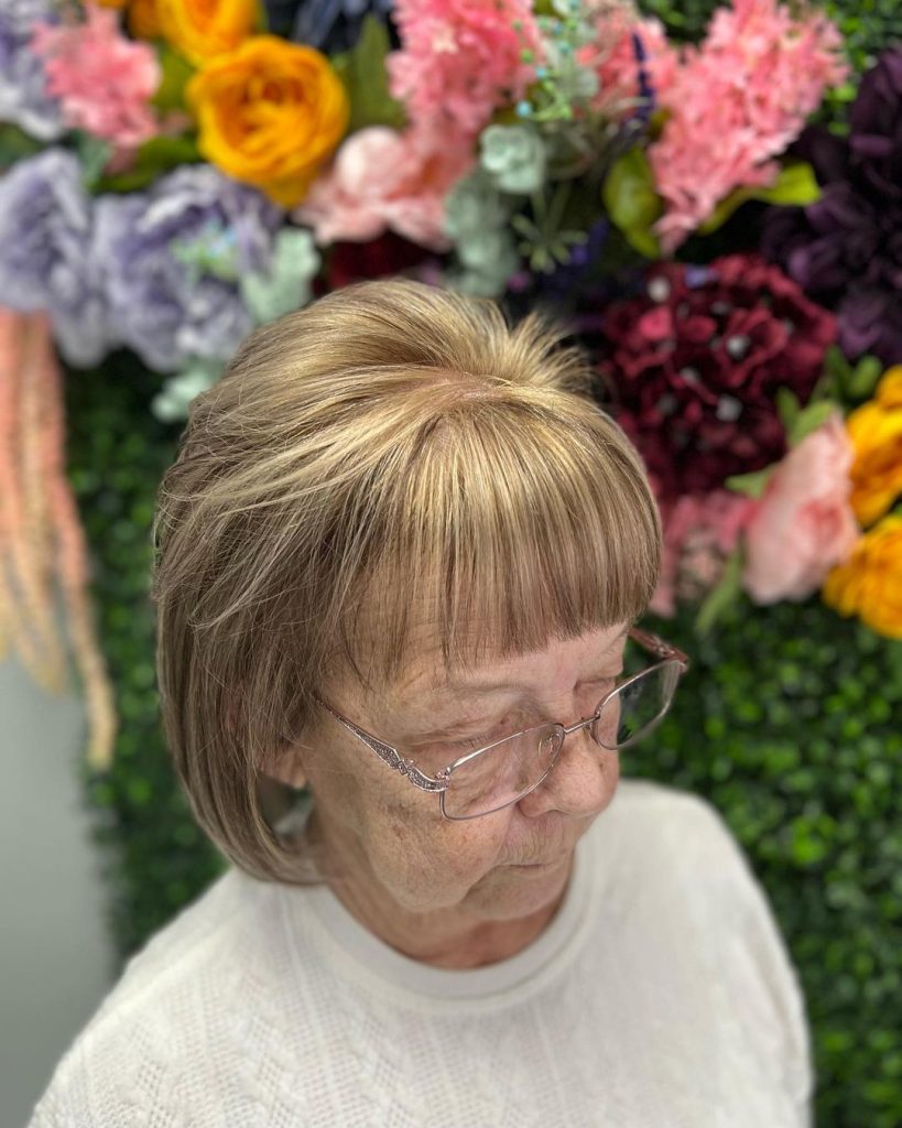 short haircut with bangs for older women