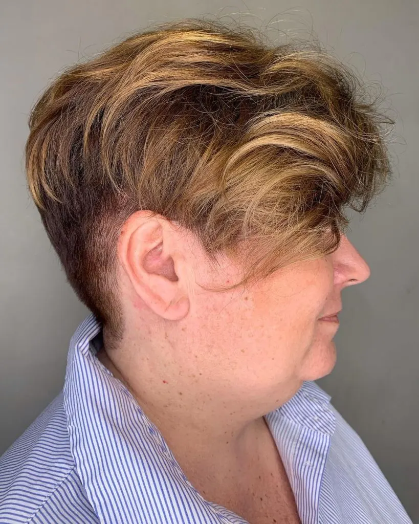 short haircut with curly bangs for middle aged women