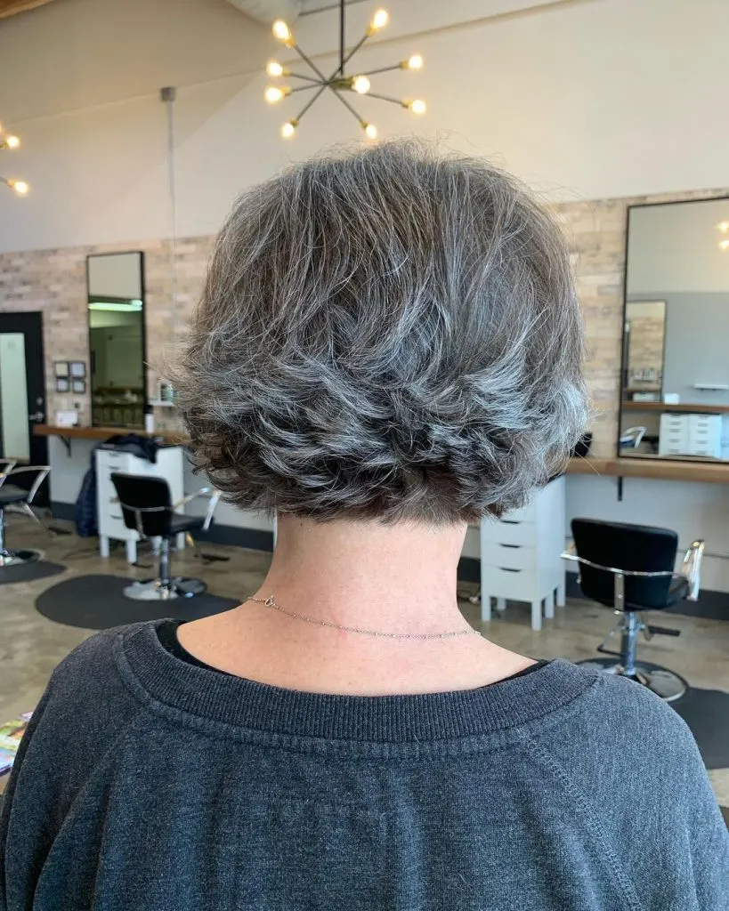 short haircut with feathered neckline for older women
