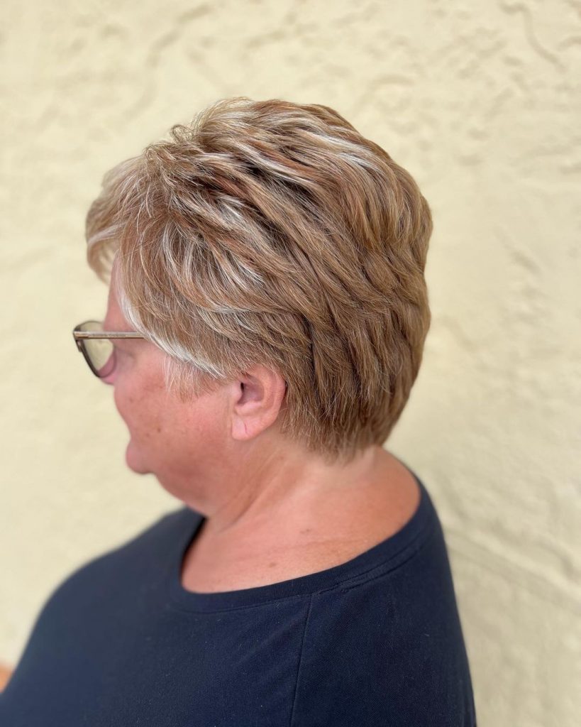 short haircut with highlights for older women