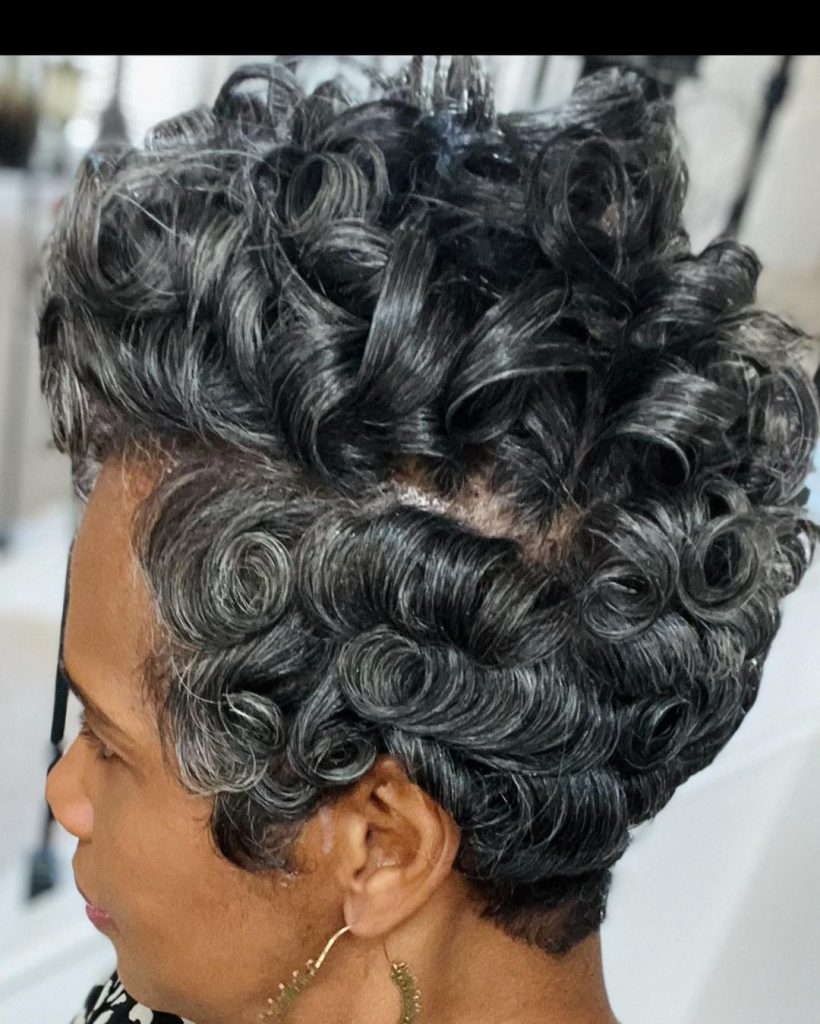 short haircut with retro curls for older women