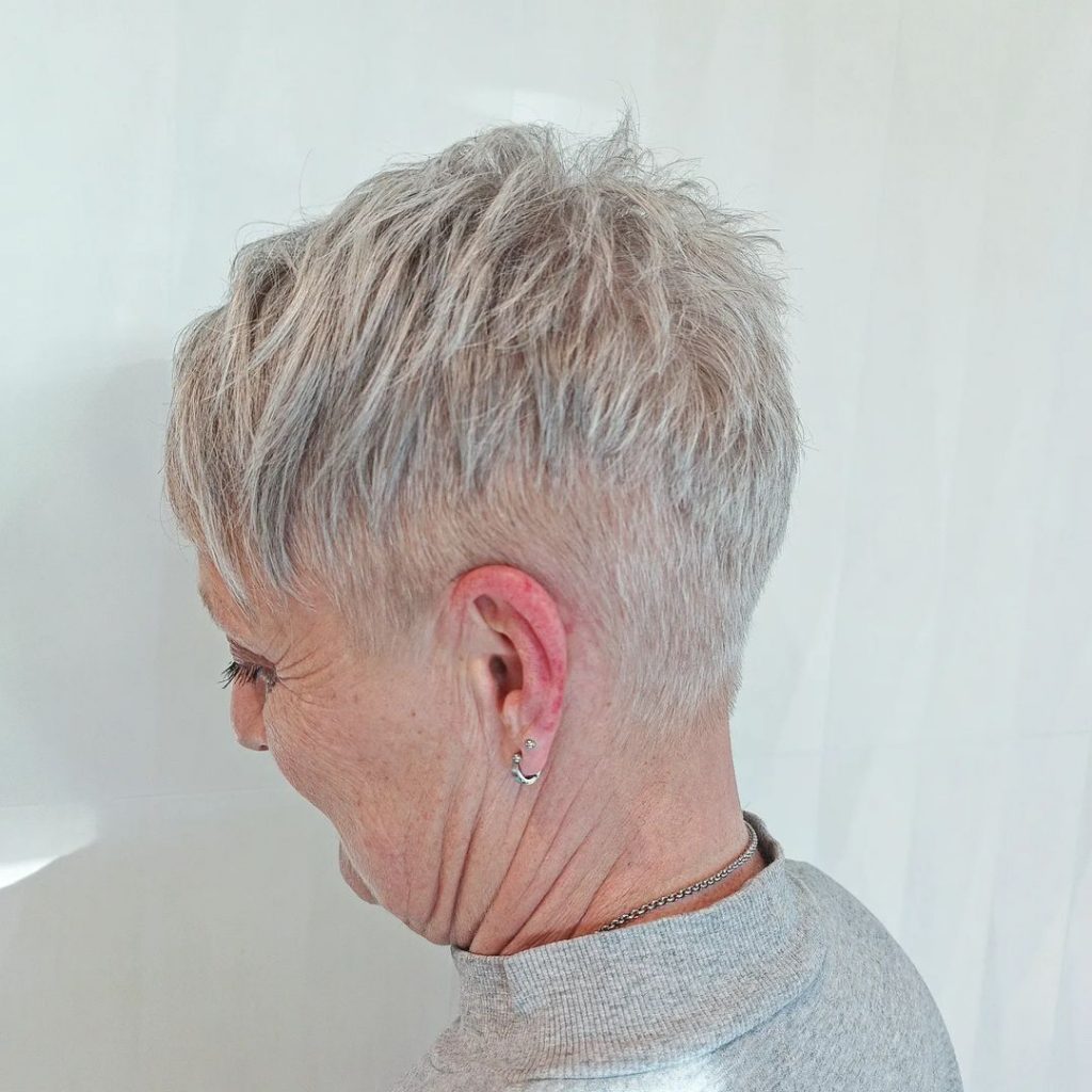 short haircut with shaved sides for older women