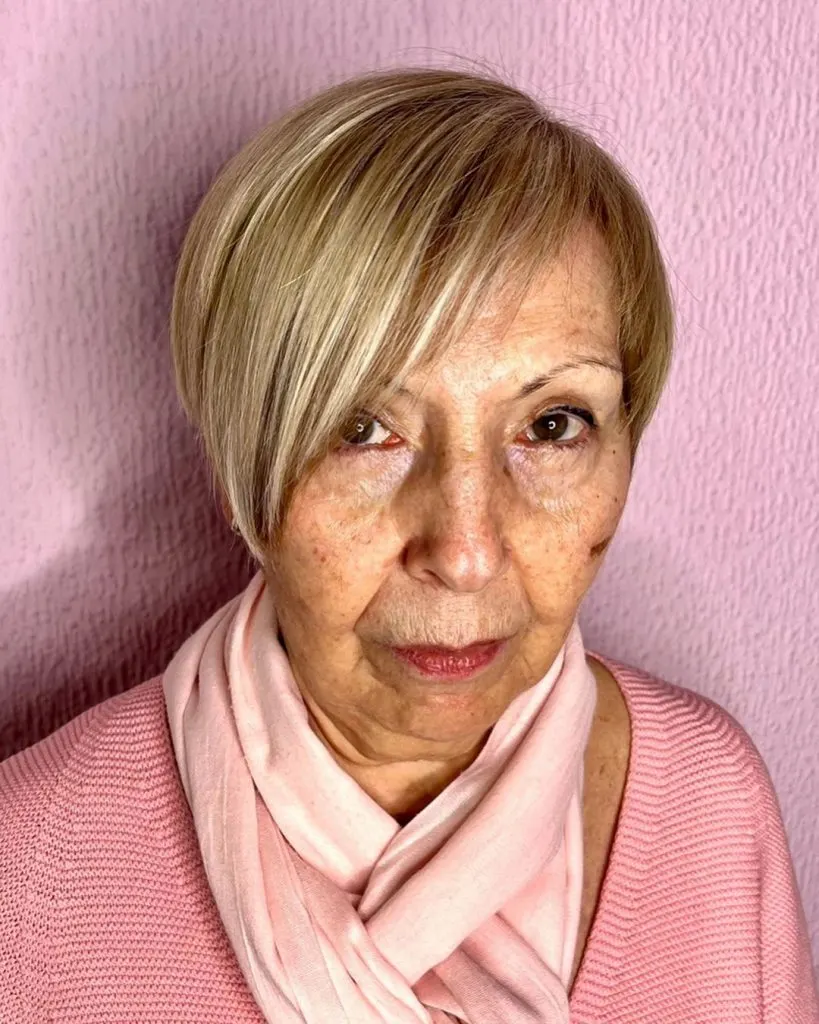 short haircut with side bangs for older women