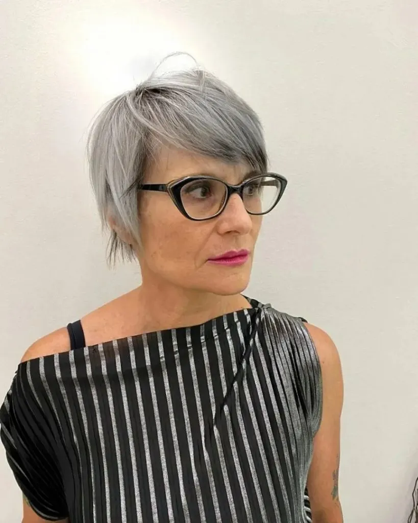 short hairstyle for fine hair over 50 with glasses