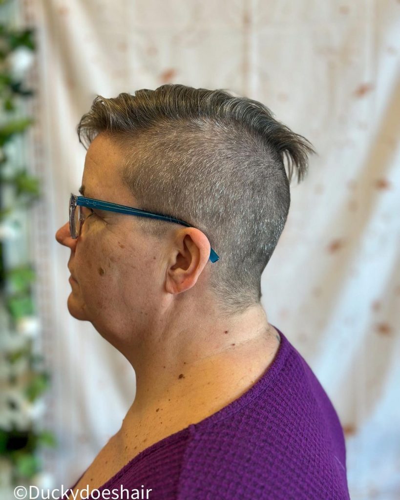 short hairstyle with an edgy undercut for older ladies