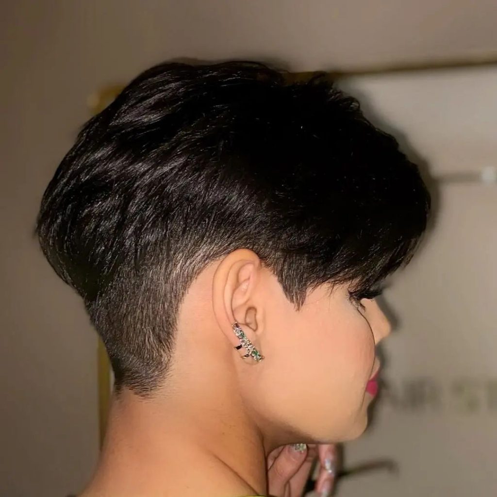 short hairstyle with shaved nape for thick hair