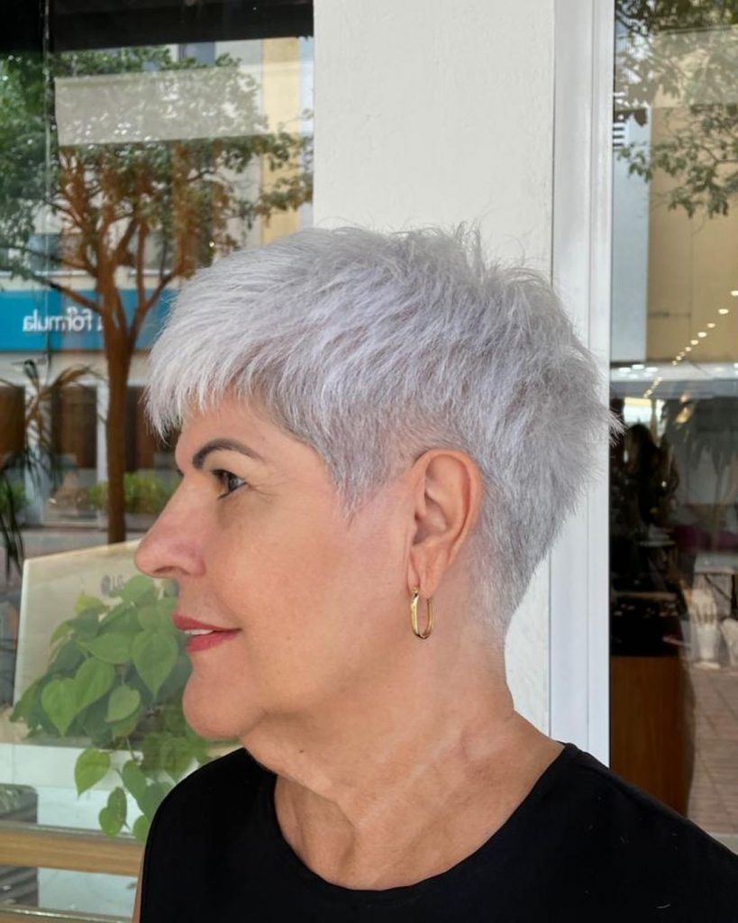 silver pixie cut for older ladies with round faces