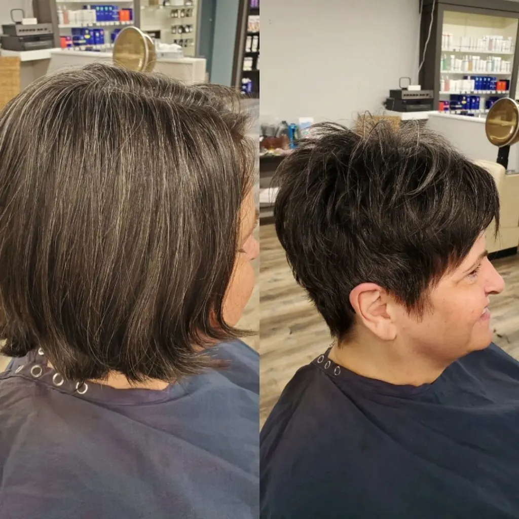 spunky short hairstyle for older women