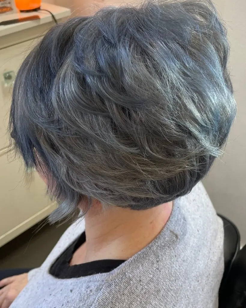 stellar blue and silver short hairstyle for thick hair